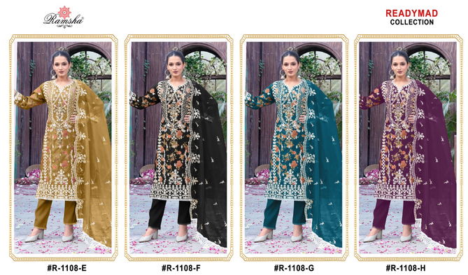 R 1108 By Ramsha Nx Organza Readymade Pakistani Suits Wholesale Market In Surat
